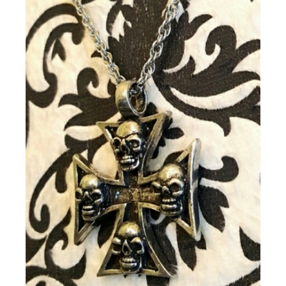 Vintage Other - Vintage Skull Biker Cross Necklace Punk Goth